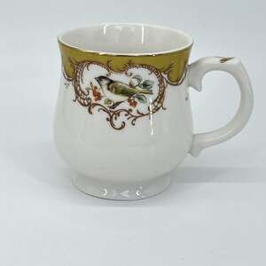 Grace Teaware Bird Floral Porcelain Coffee Tea Mug Gold Trim Cottagecore 14 oz